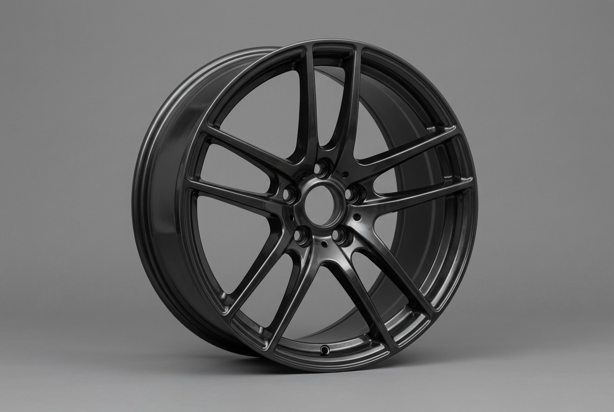 Modern wheel rim, demonstration of a refinished result